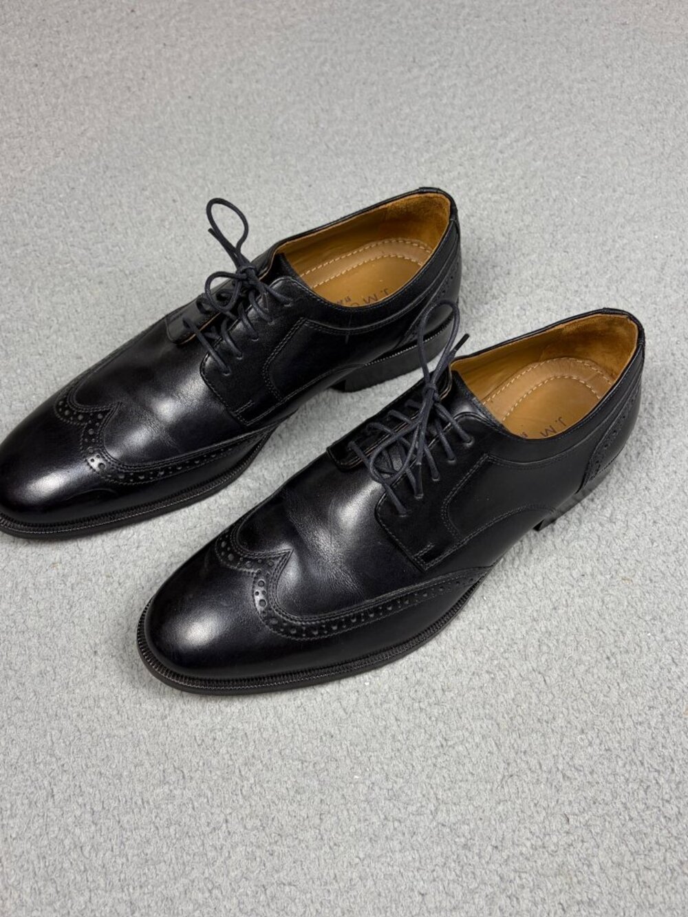 NWOT Johnson & Murphy Shoes Mens Size 8.5 Black Wingtip Brogue Oxford Leather